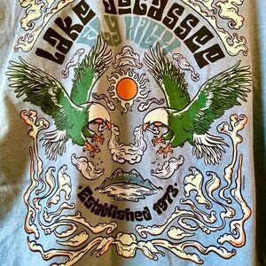 Duck Co Lake Jocassee Graphic Tee - Light Blue with Green Eagles, sz XL, New